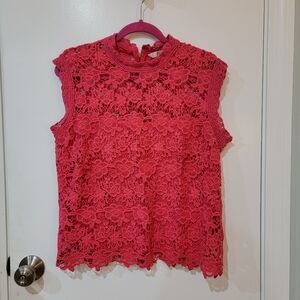 Nanette Lepore Cap Sleeve High Neck Lace Top Pink Size L